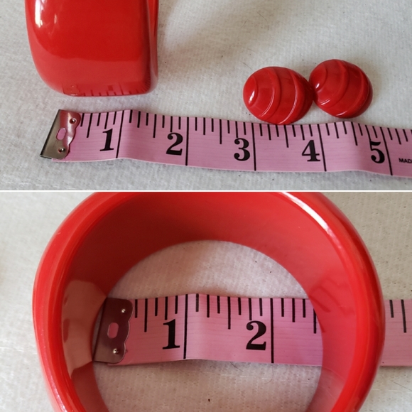 Vintage Cherry Red Wave Bangle and Earrings Set - Picture 14 of 16